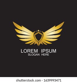 winged shield gold logo design symbol vector illustration-vector