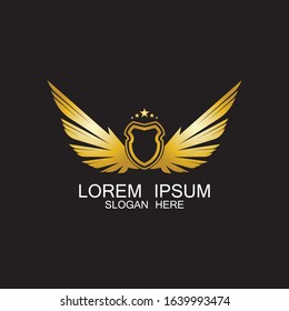 winged shield gold logo design symbol vector illustration-vector