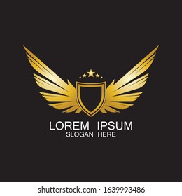 winged shield gold logo design symbol vector illustration-vector