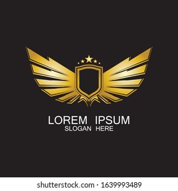 winged shield gold logo design symbol vector illustration-vector