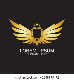 winged shield gold logo design symbol vector illustration-vector