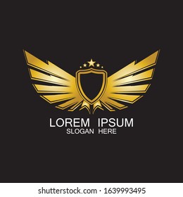 winged shield gold logo design symbol vector illustration-vector