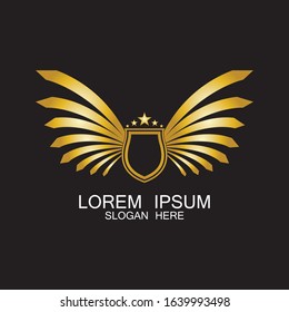 winged shield gold logo design symbol vector illustration-vector