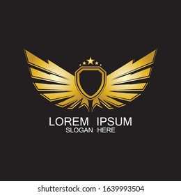 winged shield gold logo design symbol vector illustration-vector