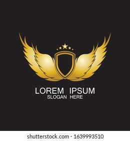 winged shield gold logo design symbol vector illustration-vector