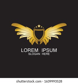 winged shield gold logo design symbol vector illustration-vector