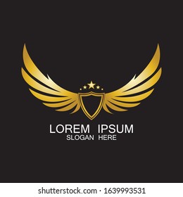 winged shield gold logo design symbol vector illustration-vector