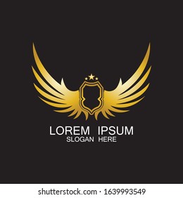 winged shield gold logo design symbol vector illustration-vector
