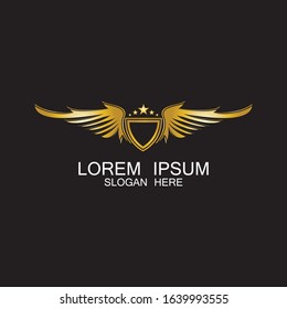 winged shield gold logo design symbol vector illustration-vector
