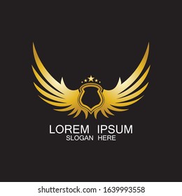 winged shield gold logo design symbol vector illustration-vector