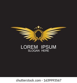 winged shield gold logo design symbol vector illustration-vector