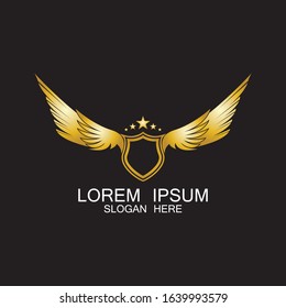 winged shield gold logo design symbol vector illustration-vector