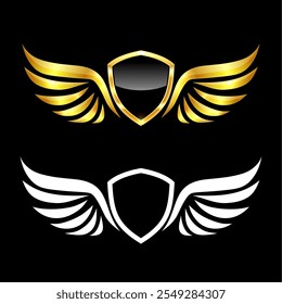 winged shield golden for logo template . vector illustration on black background