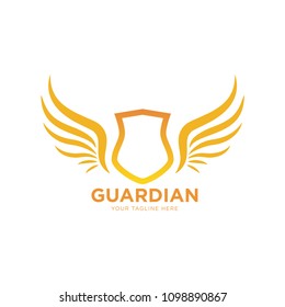 winged shield golden logo / vector illustration