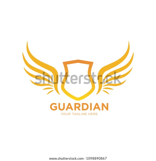 winged shield\
golden logo / vector\
illustration