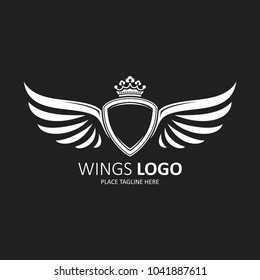 Winged shield white with a crown. Icon template