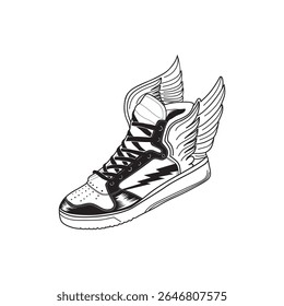 Winged shoe illustration design with a touch of flash graphics. Suitable for fashion business elements and needs