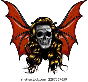 A winged skull bat or dragon wings on white background vector illustration hand draw