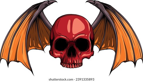 A winged skull bat or dragon wings in a vintage woodcut etched or engraved style. vector