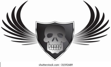 Winged Skull : Black shield with skull and wings.