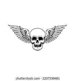 Winged skull . Design element for emblem, sign, badge, logo. Vector illustration