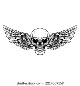 Winged skull . Design element for emblem, sign, badge, logo. Vector illustration