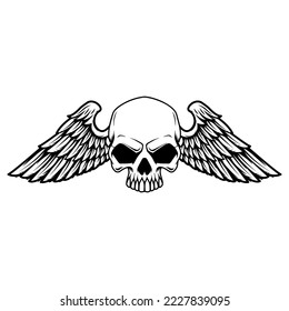 Winged skull . Design element for emblem, sign, badge, logo. Vector illustration