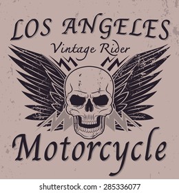 winged skull graphic with grunge effect for t-shirt,tee design,typographic,vintage rider, vector