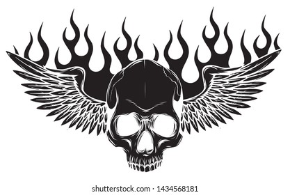 Winged skull grim reaper drawing in a vintage retro woodcut etched or engraved style vector