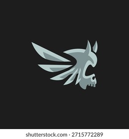 Diseño de logotipo de cabeza de cráneo alado