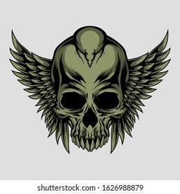 winged skull illustration for commercial use