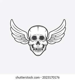 winged skull illustration, skull icon, vector art.
