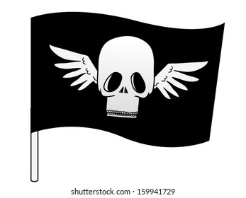 Winged skull on a black pirate flag