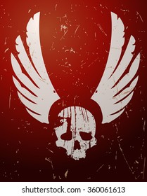 Winged Skull on a Grunge Background, Vector Illustration. 