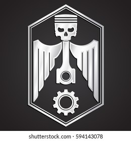 winged skull piston silver metal symbol