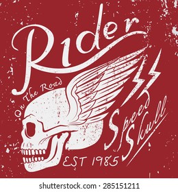 winged skull with rider typographic for t-shirt print,tee design,vector