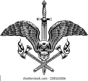 Winged Skull with Sword