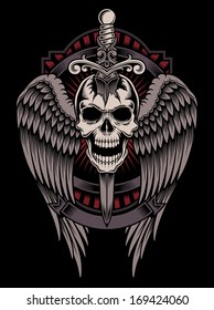 Winged Skull With Sword Stuck