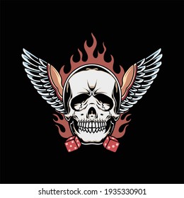 winged skull tattoo vector design
