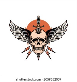 winged skull tattoo vector design