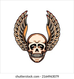 winged skull tattoo vector design