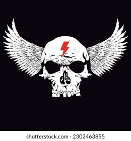 winged skull t-shirt design isolated on black. 