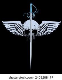 Winged skull t-shirt design with Toledo sword.