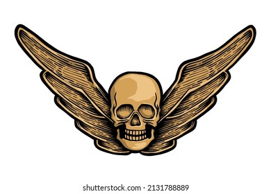 Ilustración vectorial de cráneo alado - Dibujado a mano