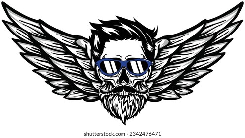 Winged Skull Vector Vintage with mustache and beard