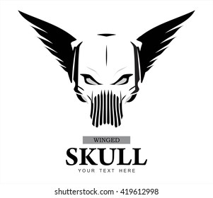 Winged Skull. warrior ghost. ghost warrior. winged ghost. Rider. Biker. Artwork. Winged Skull in black and white. Suitable for team identity, insignia, emblem, mascot, apparel, biker community, etc 
