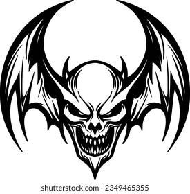 A winged skull with wings in a vintage style of illustration