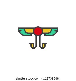 Winged Solar filled outline icon, line vector sign, linear colorful pictogram isolated on white. Egyptian Hieroglyph symbol, logo illustration. Pixel perfect vector graphics