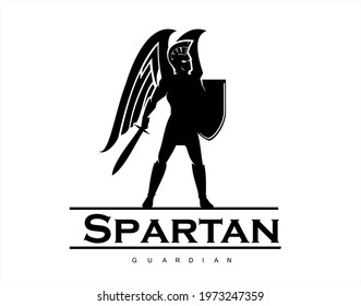 winged sparta holds sword and shield