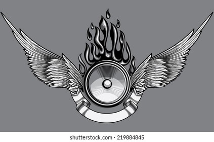 Winged speaker/music emblem